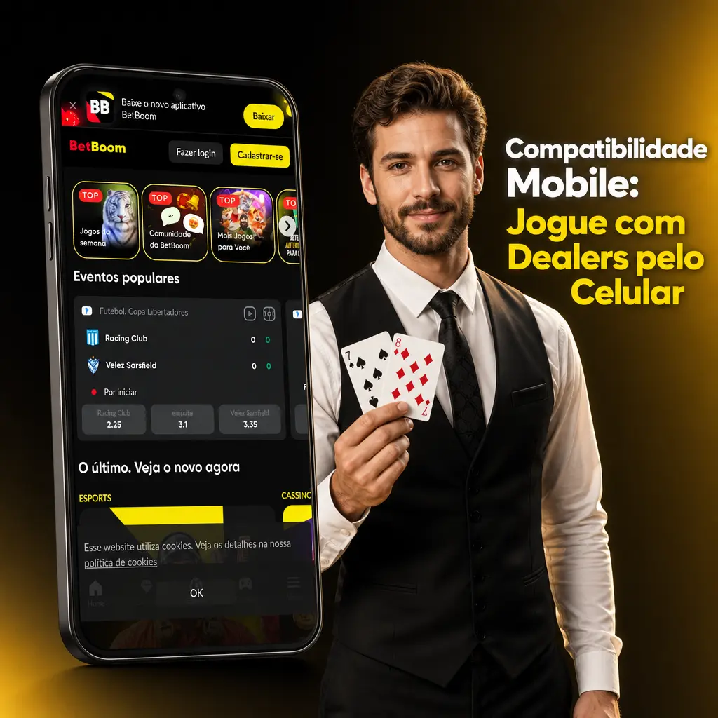 Interface mobile do cassino ao vivo na Betboom com dealer em streaming HD