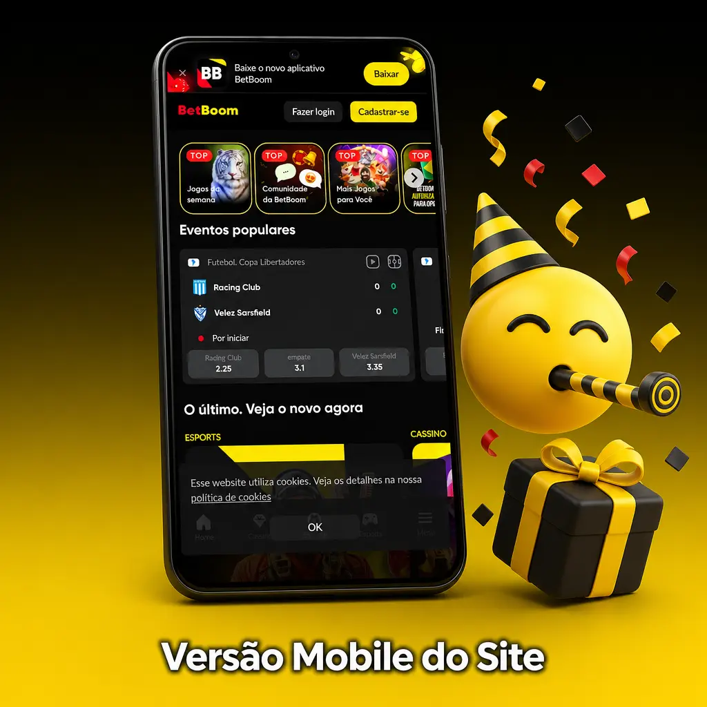 Versão mobile do site Betboom em smartphone